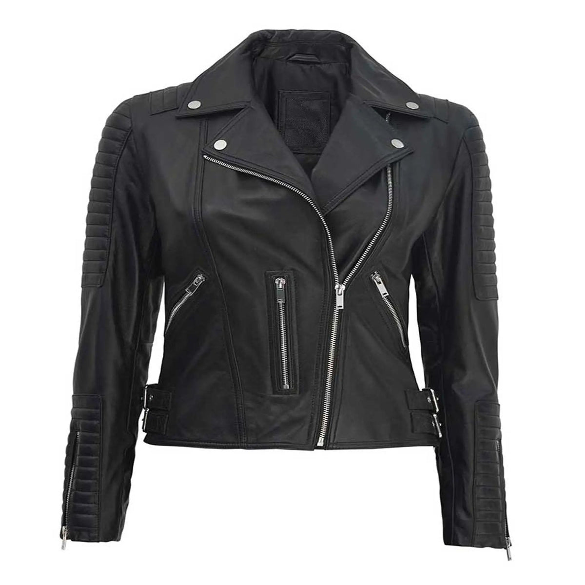 Women’s Bari Black Leather Jacket, front view
