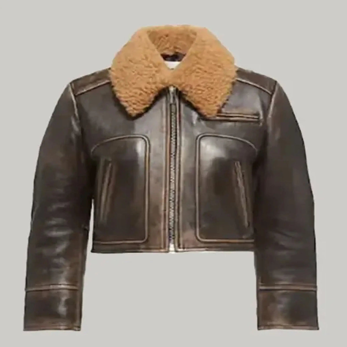 Women's Aviator Brown Leather Jacket, front view