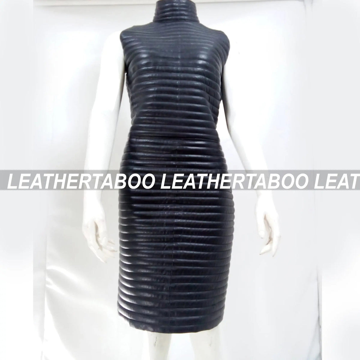 Women's Real Leather Quilted Mini Dress & Jacket Set – Bodycon Sleeveless Dress + Padded Jacket – Handmade Black Leather Outfit - Leather taboo