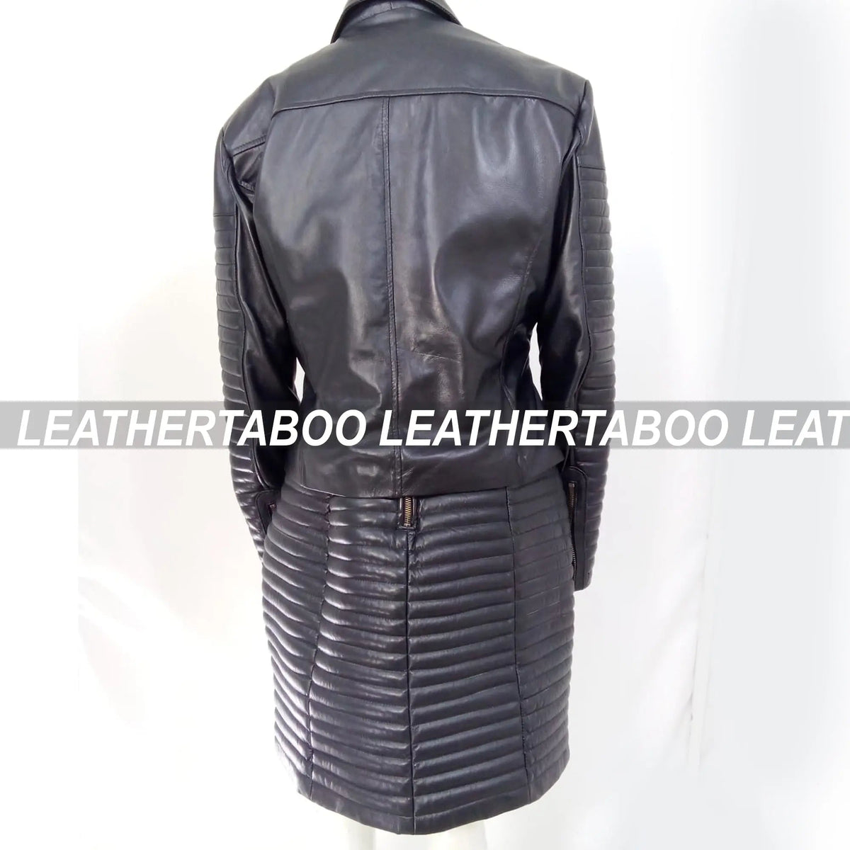 Women's Real Leather Quilted Mini Dress & Jacket Set – Bodycon Sleeveless Dress + Padded Jacket – Handmade Black Leather Outfit - Leather taboo
