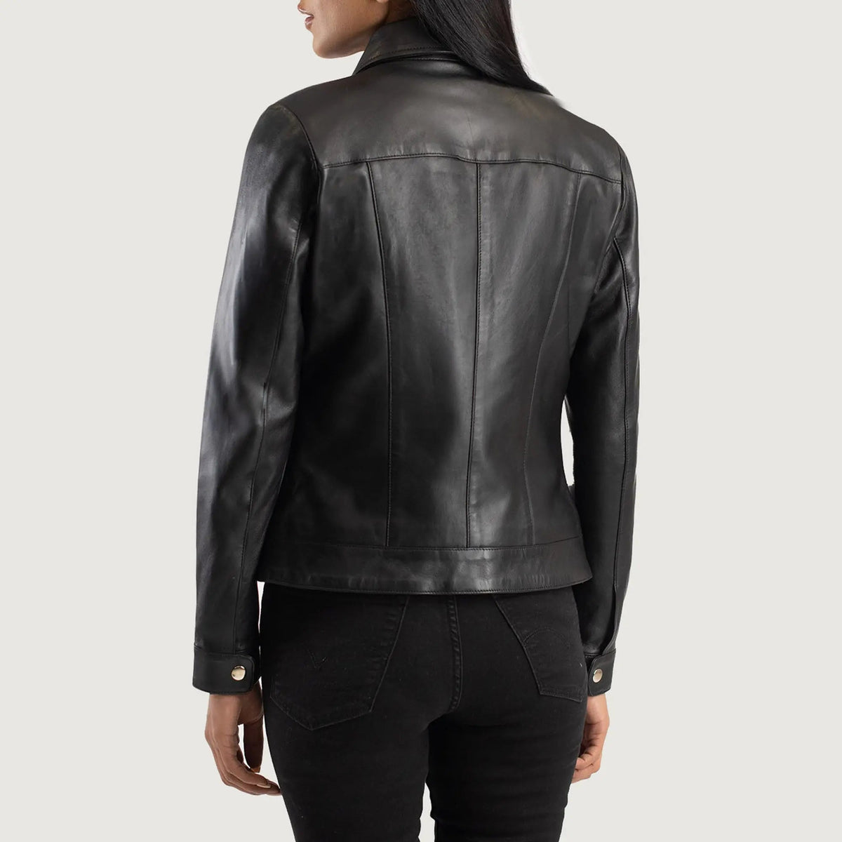 Vixen Black Classic Collar Leather Jacket, back view
