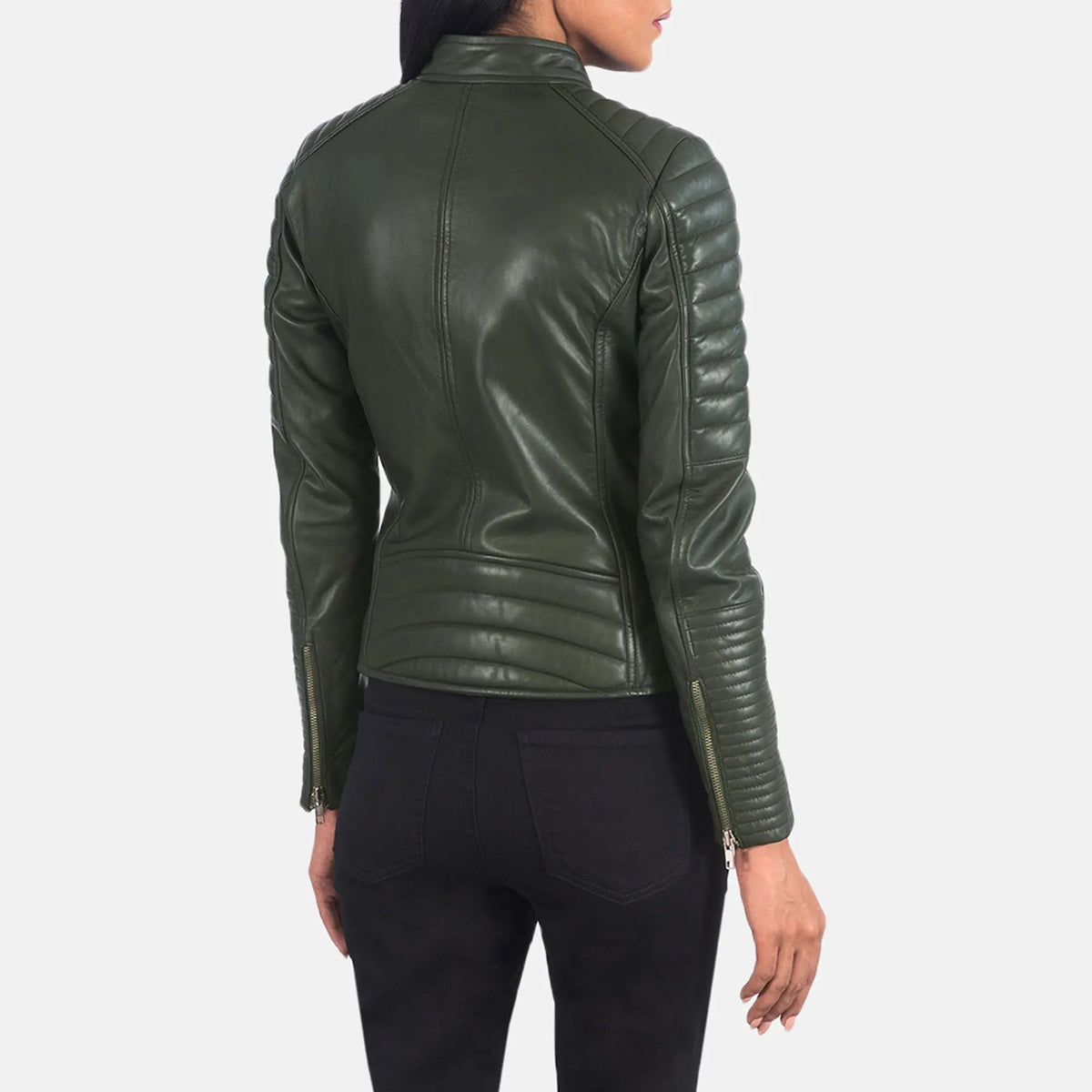 Adalyn Quilted Green Leather Biker Jacket, back view
