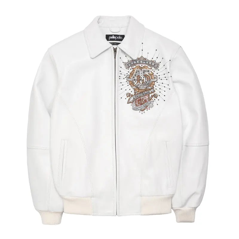 45th Anniversary White Leather Jacket, back view