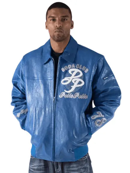 Best Quality Vintage Club Blue Leather Jacket, back view