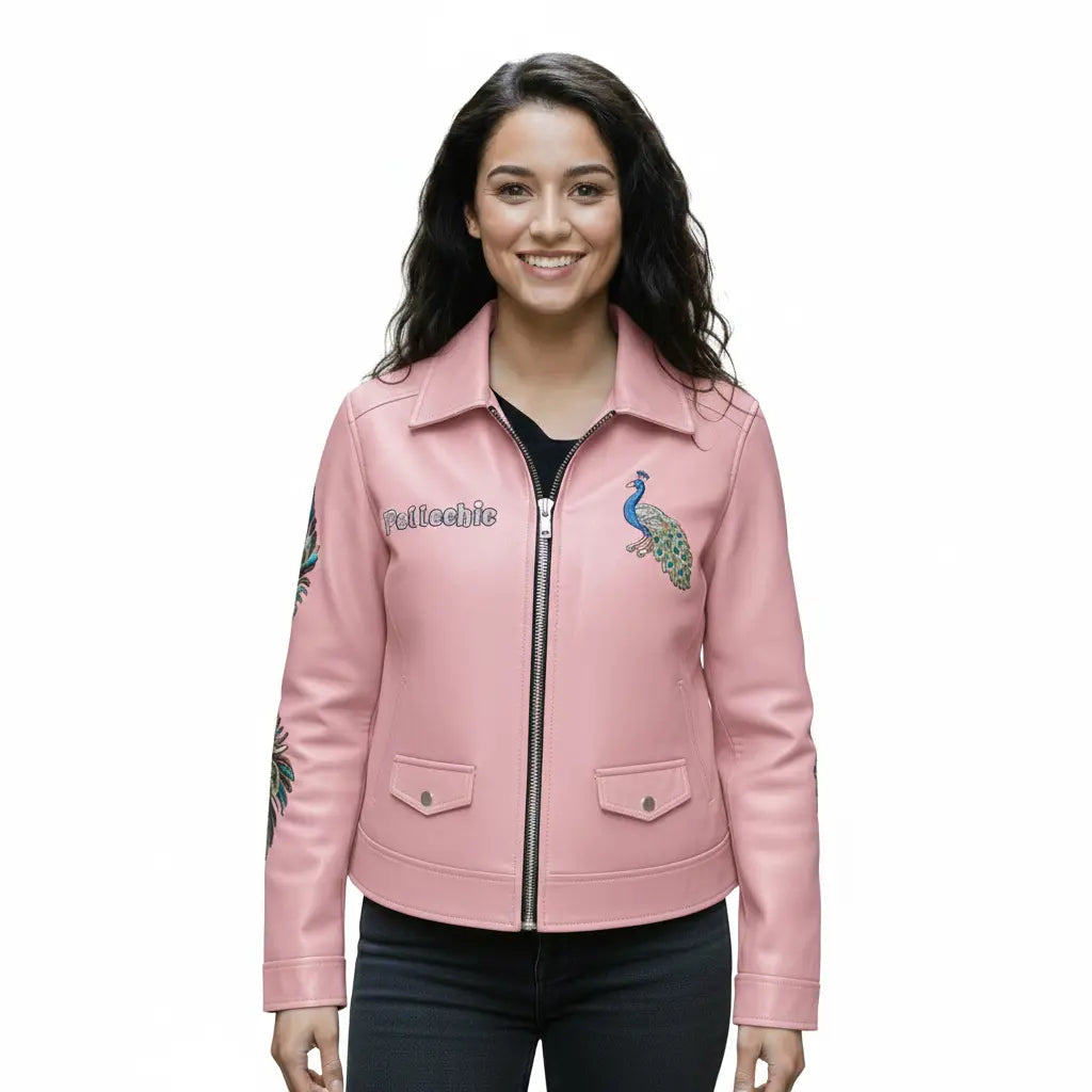 Majestic Peacock Luxury Leather Bomber, side view