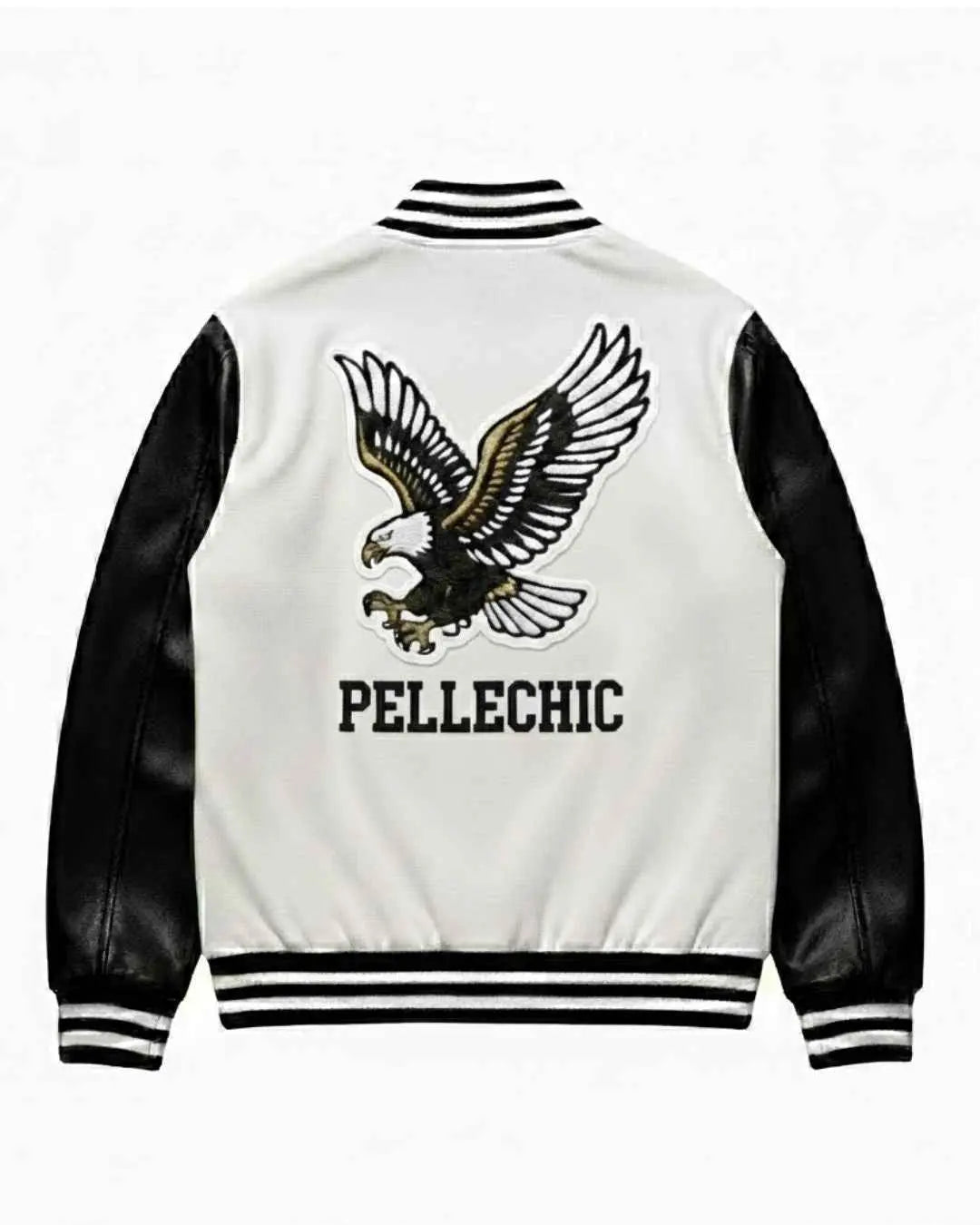 Elite Black & White Varsity Jacket with Eagle Patch, patch detail 4