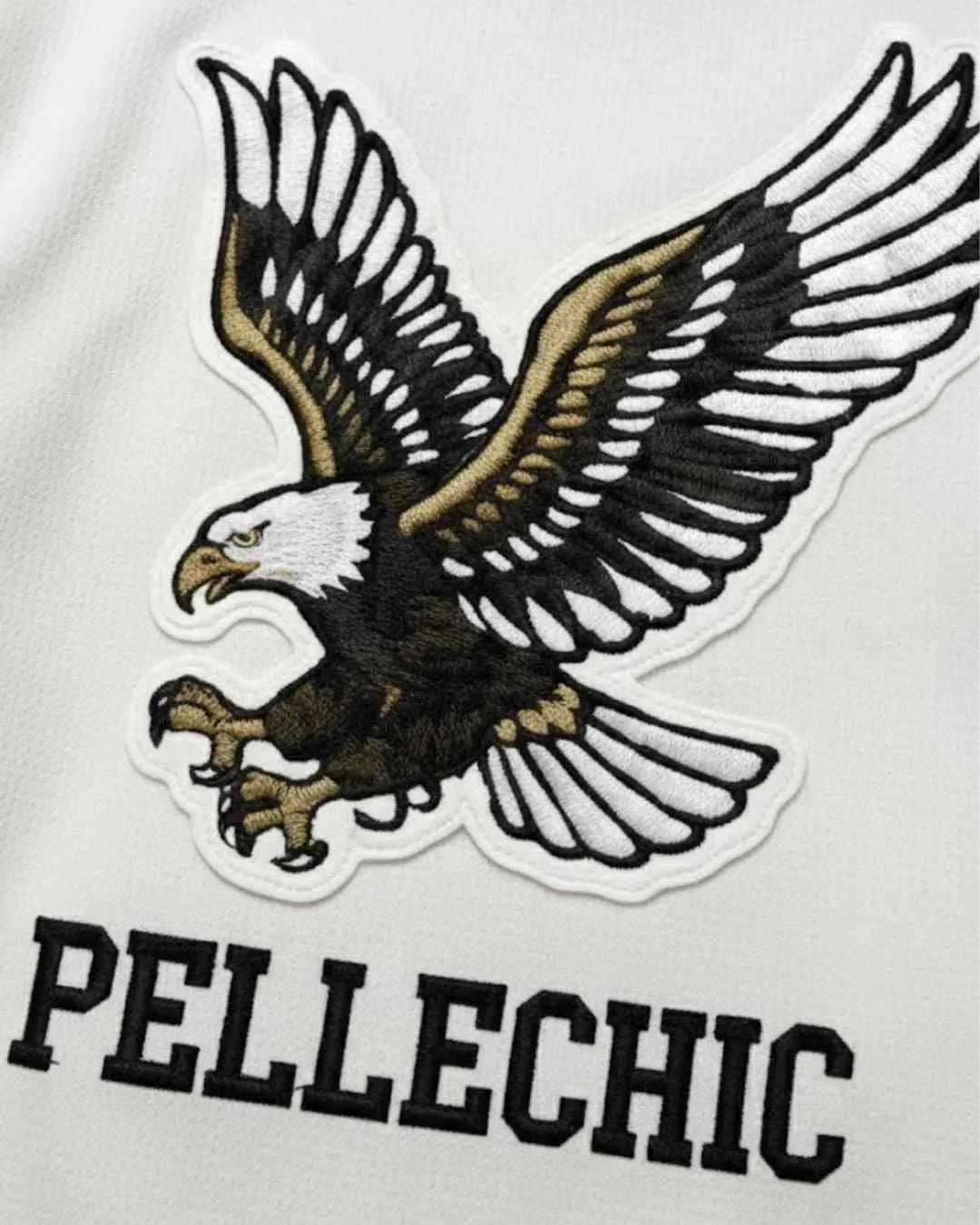 Elite Black & White Varsity Jacket with Eagle Patch, patch detail 6