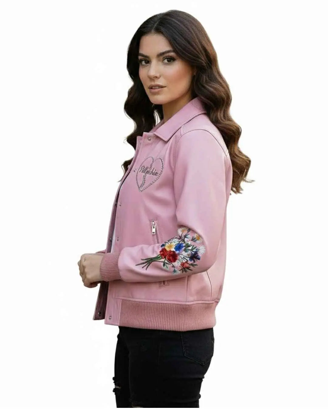 Pulse of Passion Dusty Pink Leather Bomber, back view
