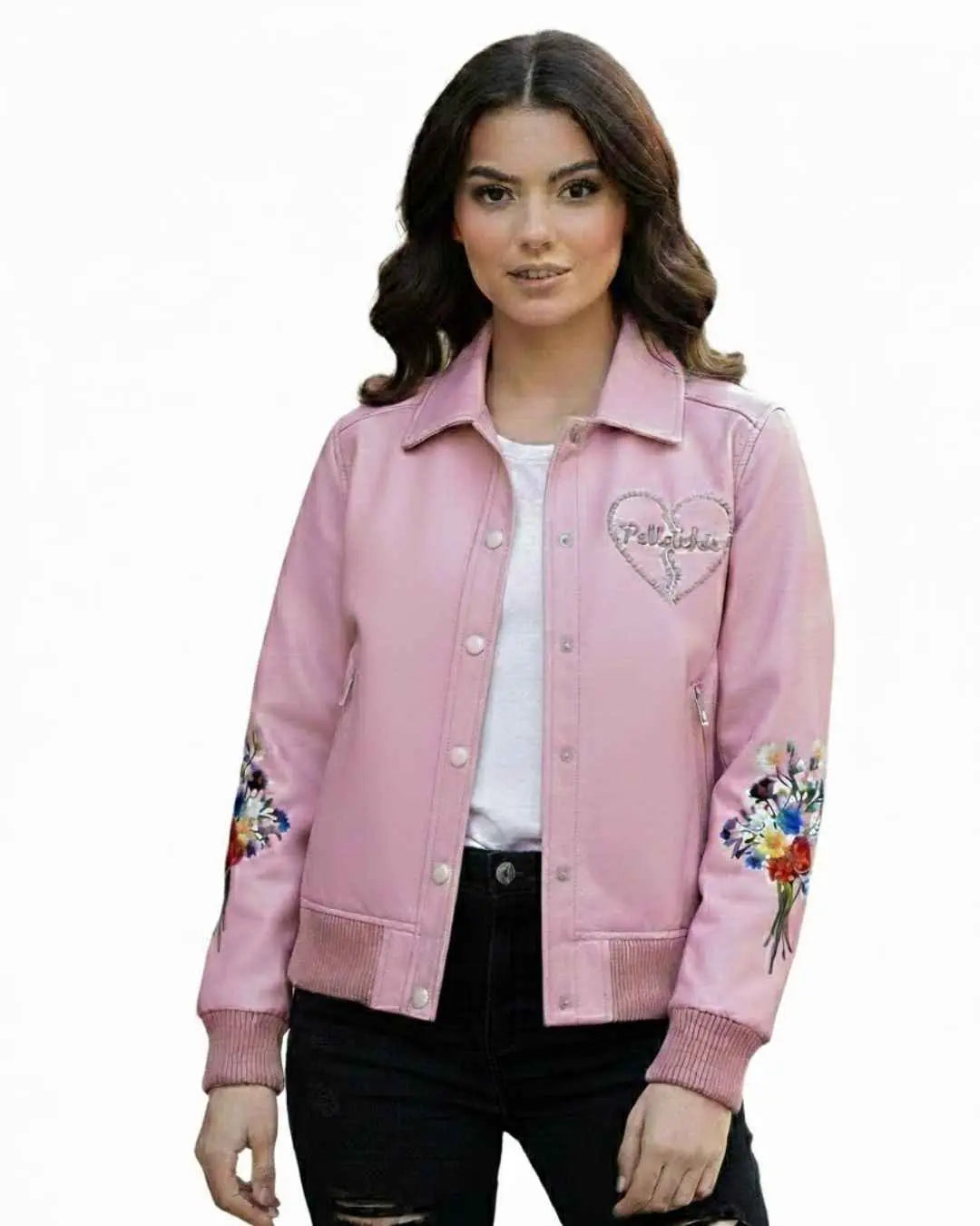 Pulse of Passion Dusty Pink Leather Bomber, detail view 2
