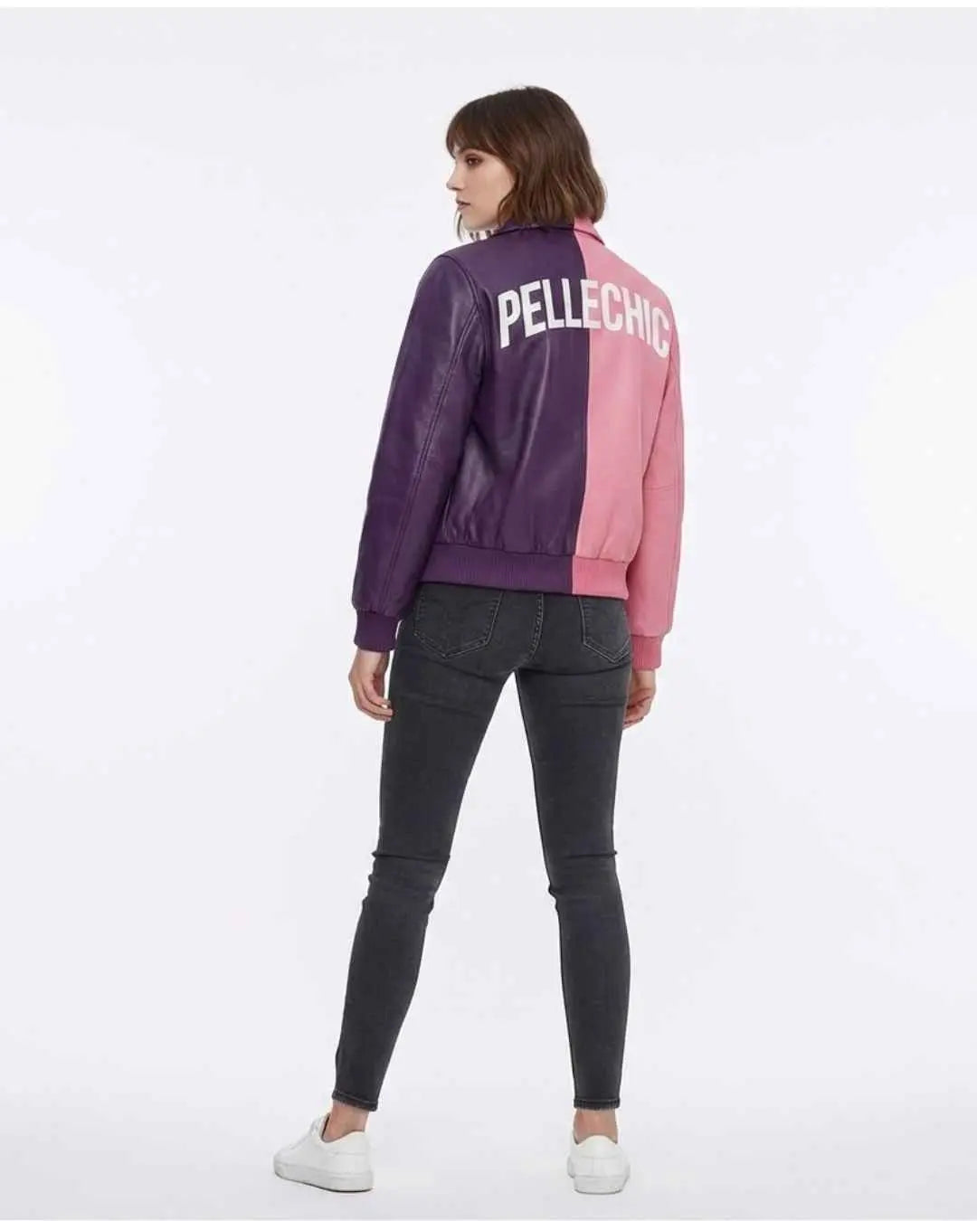 Two-Tone Leather Jacket with Floral Rabbit Embroidery, embroidery detail 5