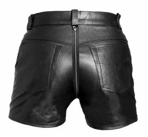 Men's Genuine Leather Chastity shorts with Rear Zip Bondage - Leather taboo