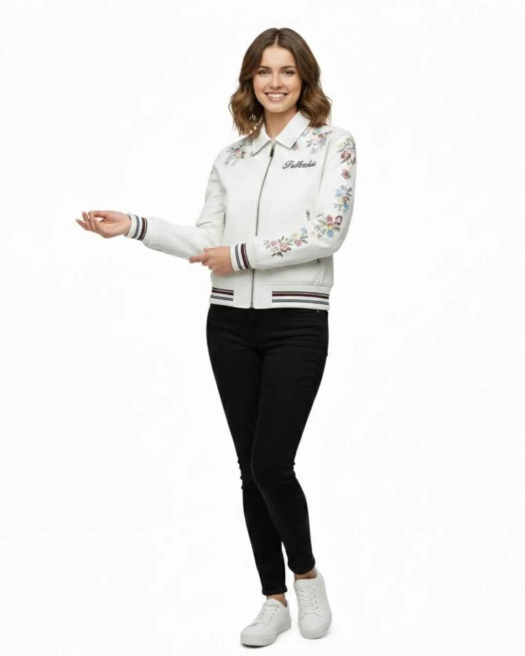 Pristine White Luxury Leather Bomber, back view