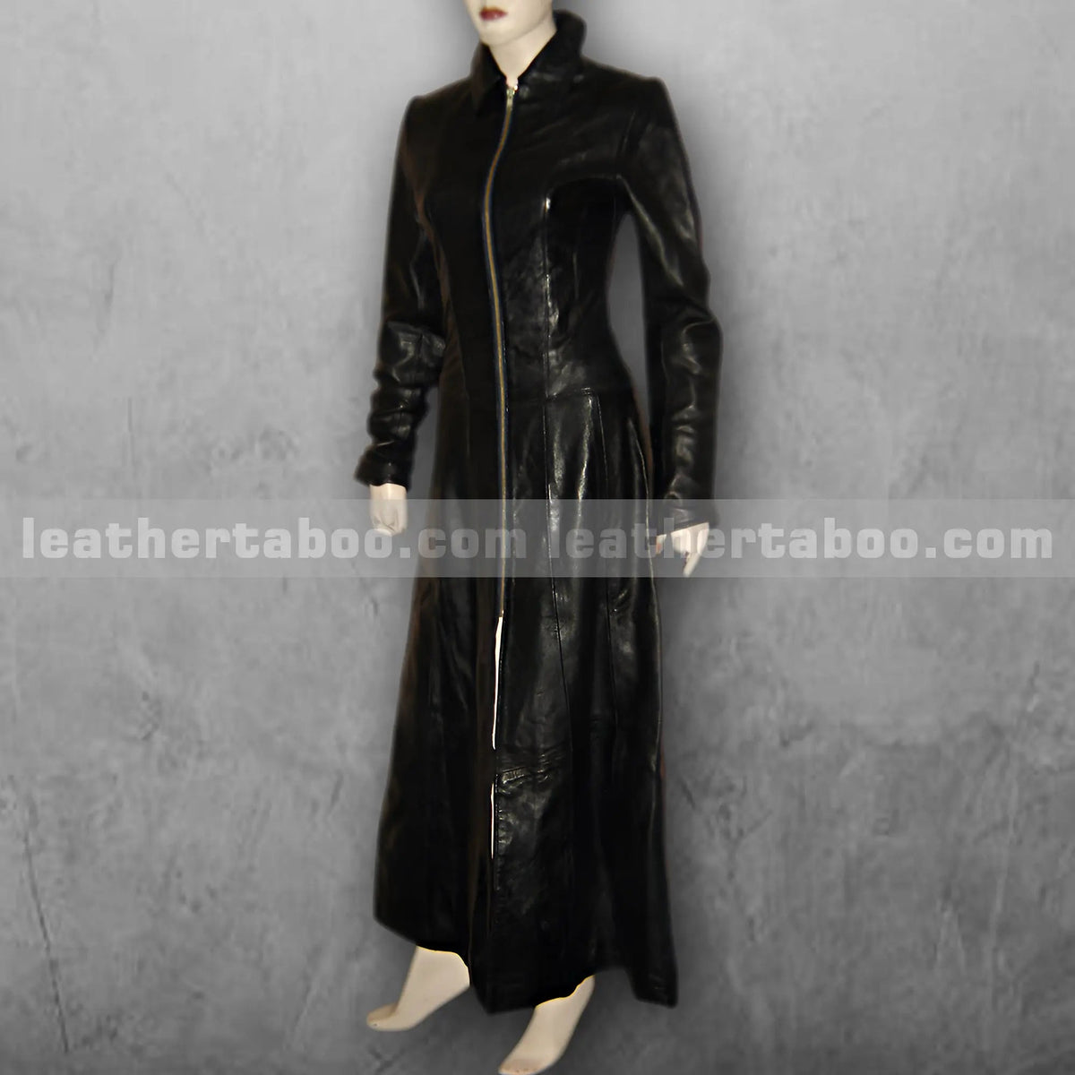 Women's Long Black Leather Coat – Sheepskin Full-Length Zip-Up Trench Style Outerwear with Tailored Fit and Classic Collar - Leather taboo