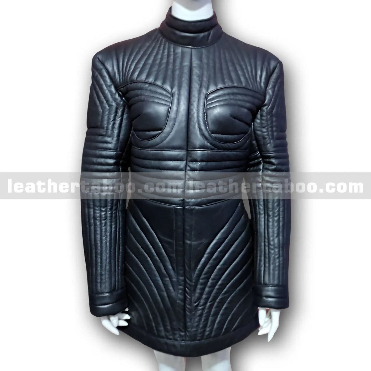 Black Quilted Sheepskin Leather Dress Jacket for Women – Futuristic Armor-Inspired Outerwear - leather taboo