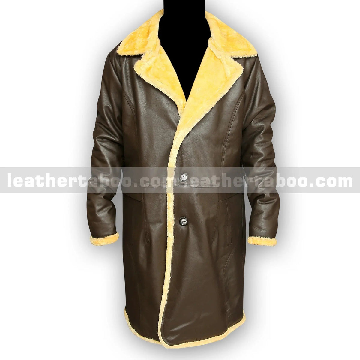 Men's Brown Sheepskin Leather Coat with Faux Shearling Lining | Winter Long Jacket | Warm Outerwear | Classic Cold Weather Style - leather taboo
