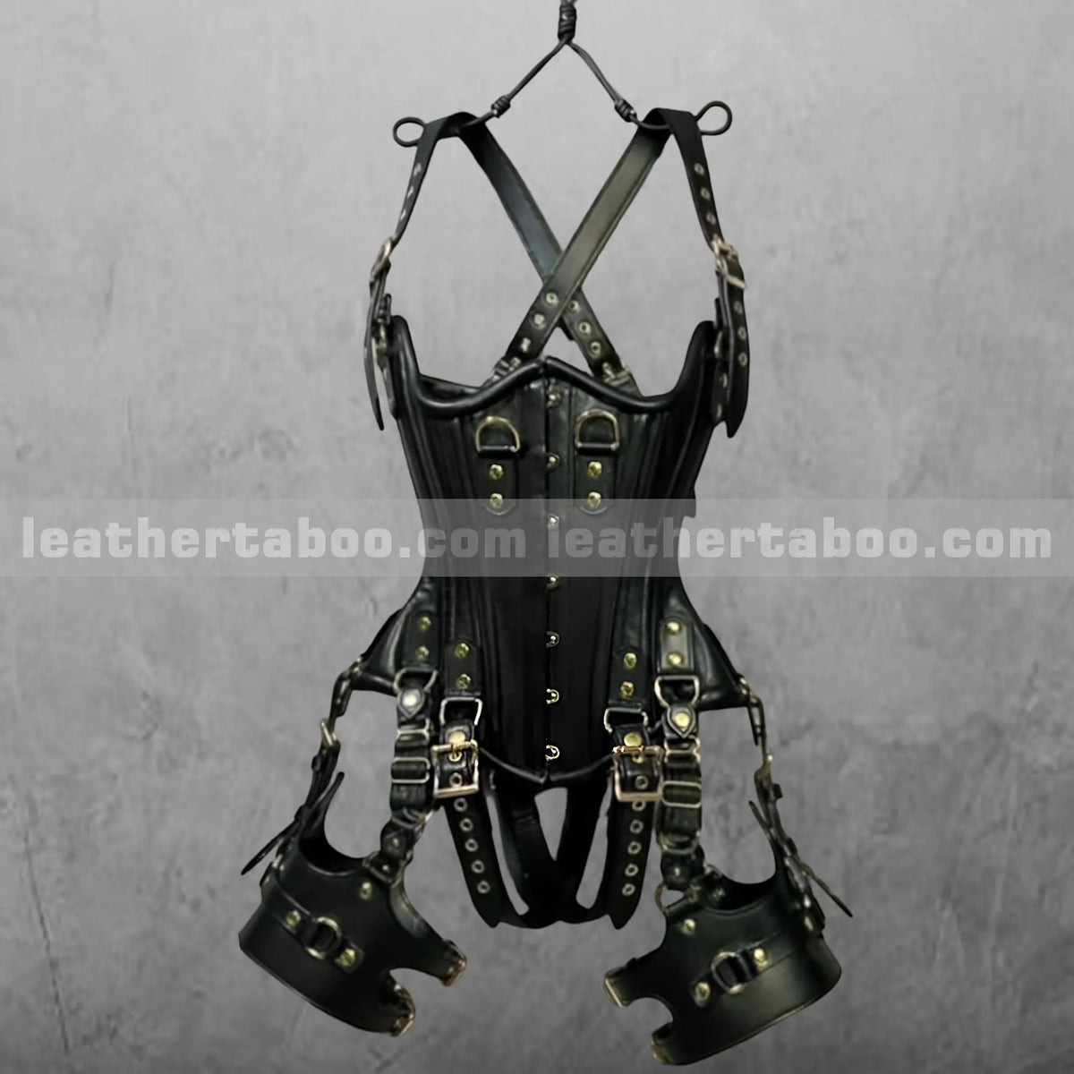 Full-Body-Leather-Bondage-Corset-Set-with-Cuffs-Harness-Straps-Fetish-BDSM-Restraint-Gear leather taboo