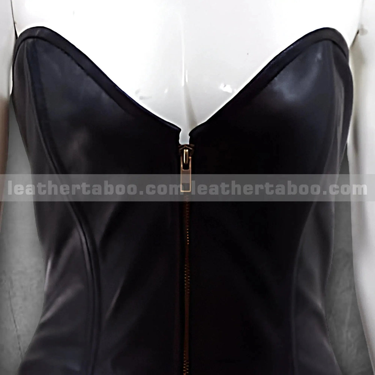 Women's Black Sheepskin Leather Corset Top with Front Zipper and Back Lace-Up | Strapless Bustier Style | Gothic Festival Outfit - Leather taboo