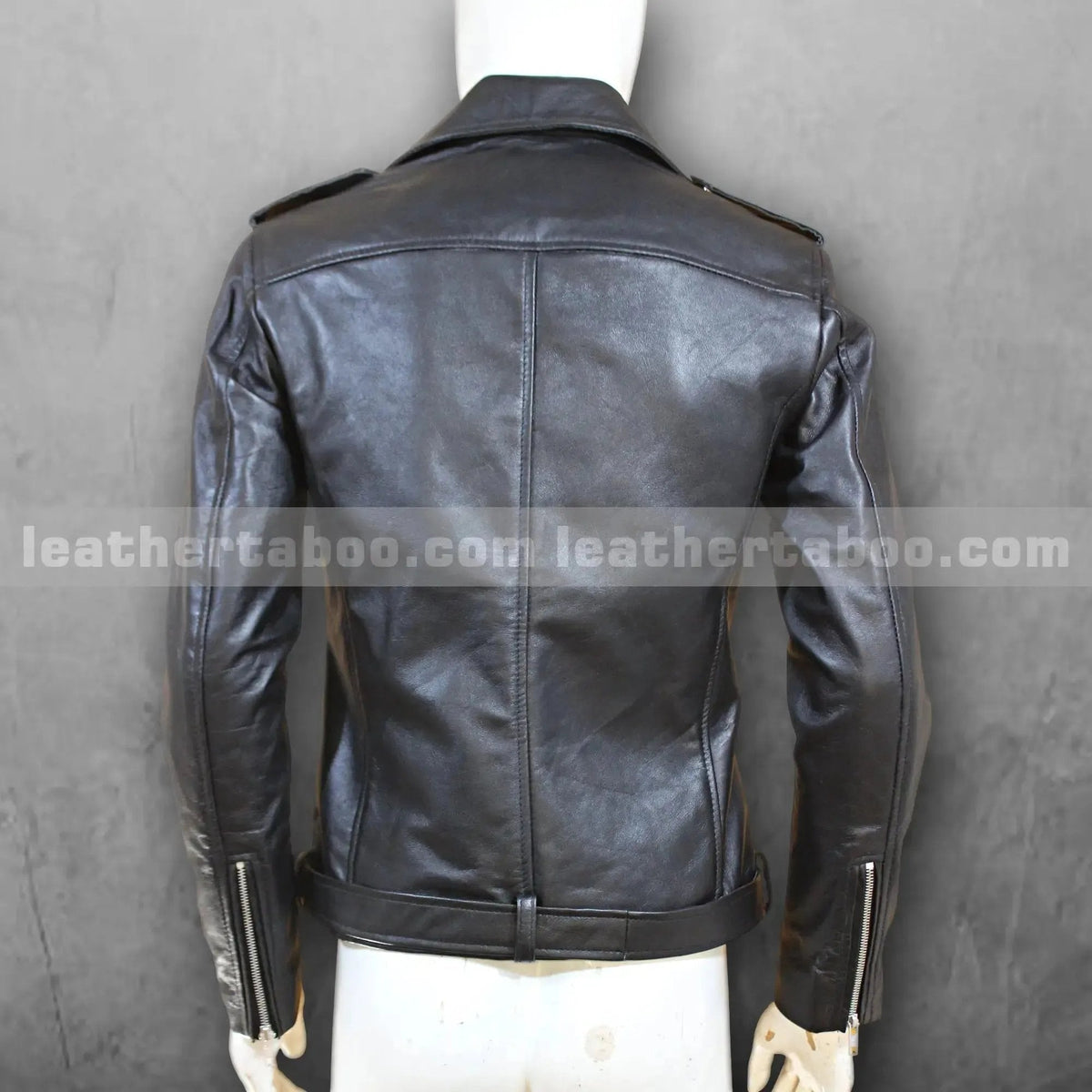 Men’s Black Motorcycle Style Leather Jacket | Premium Sheepskin | Classic Biker Look | Zipper & Belt Detailing - Leather taboo