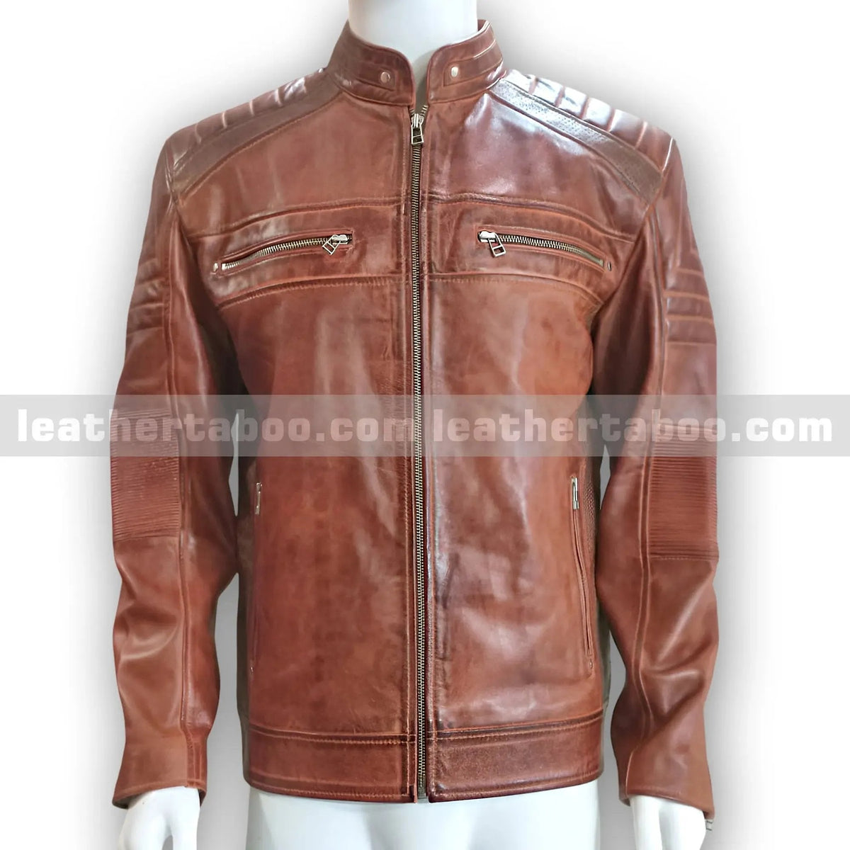 Men’s Brown Sheepskin Leather Biker Jacket | Zipper Pocket Moto Style Outerwear - Leather taboo