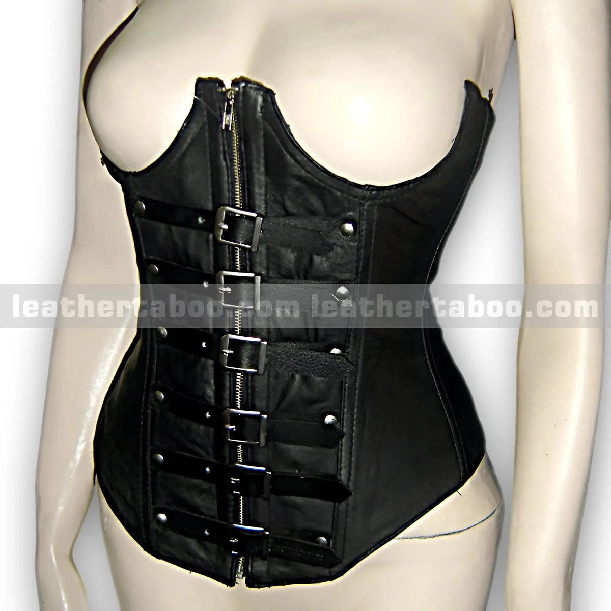 Black Sheepskin Leather Corset Bodysuit with Buckle and Zip Detail – Structured Fit for Women - Leather taboo