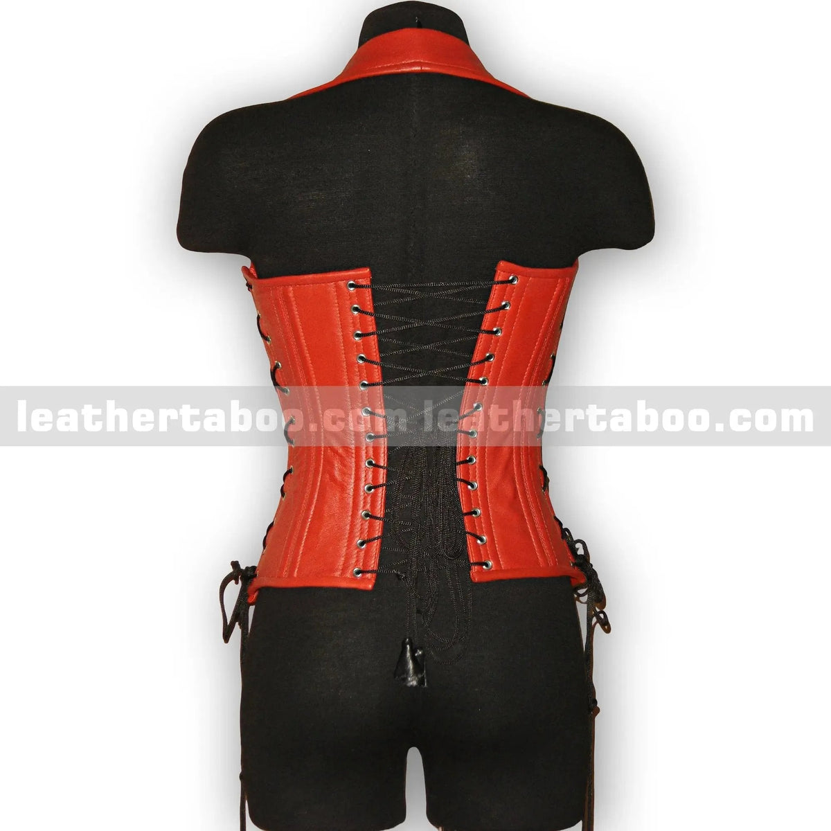 Premium Sheepskin Leather Corset Top for Women – Red Halter Neck with Side Lacing - Leather taboo