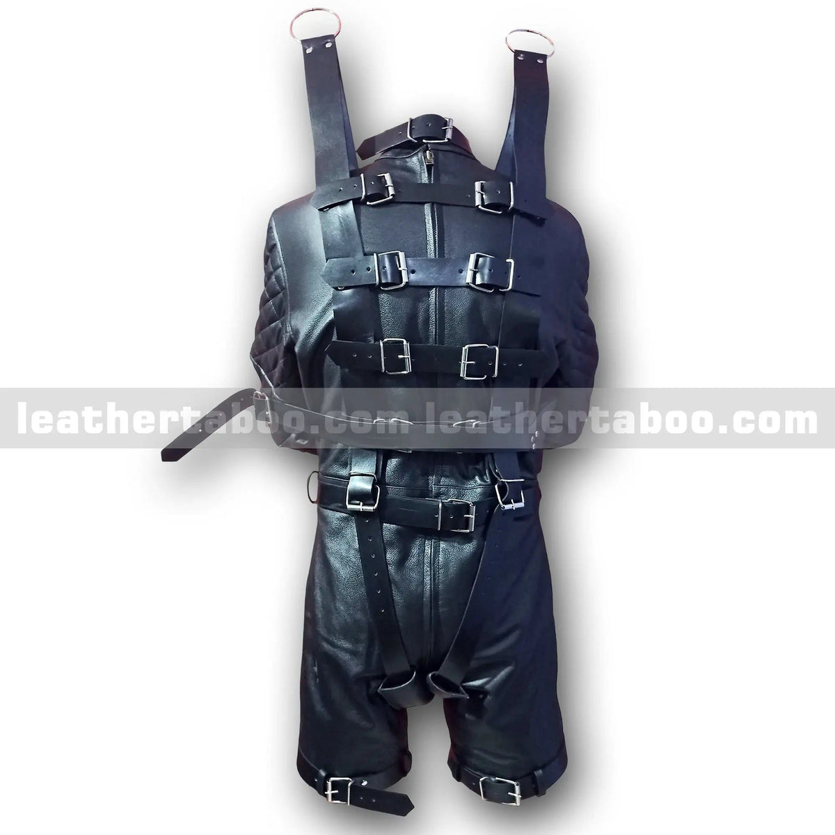 Men's Premium Cowhide Leather Restraint Suit with Quilted Sleeves and Adjustable Straps - Leather taboo