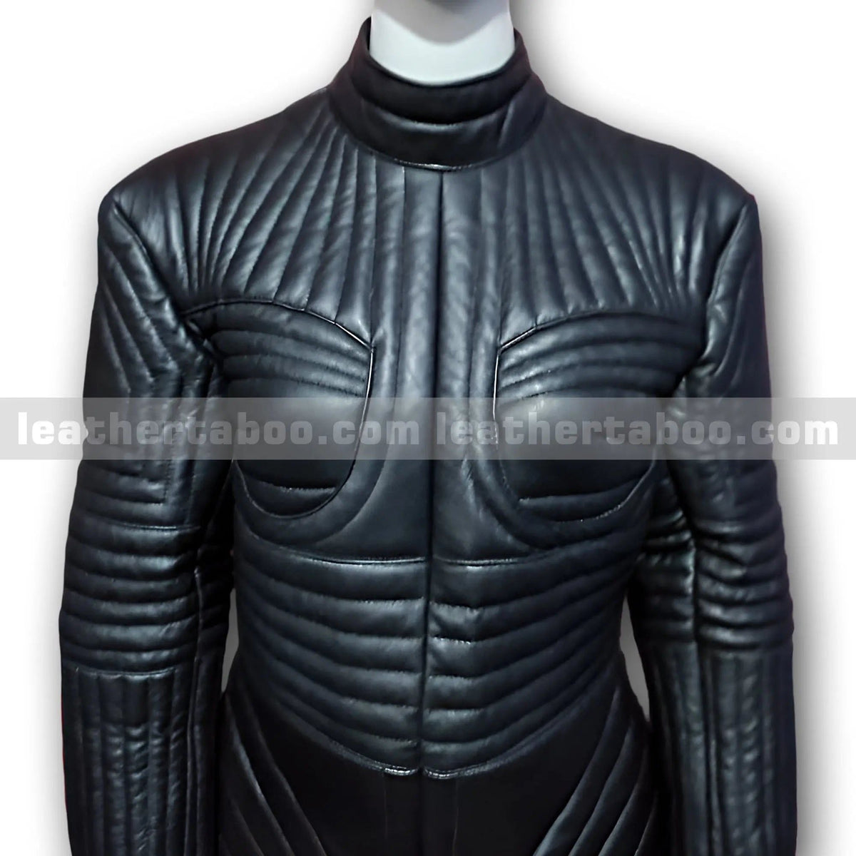 Black Quilted Sheepskin Leather Dress Jacket for Women – Futuristic Armor-Inspired Outerwear - Leather taboo