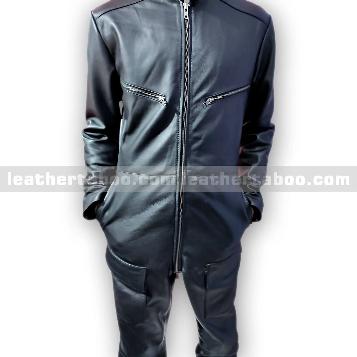 Men’s Black Sheepskin Leather One-Piece Suit – Full Body Zipper Outfit - Leather taboo