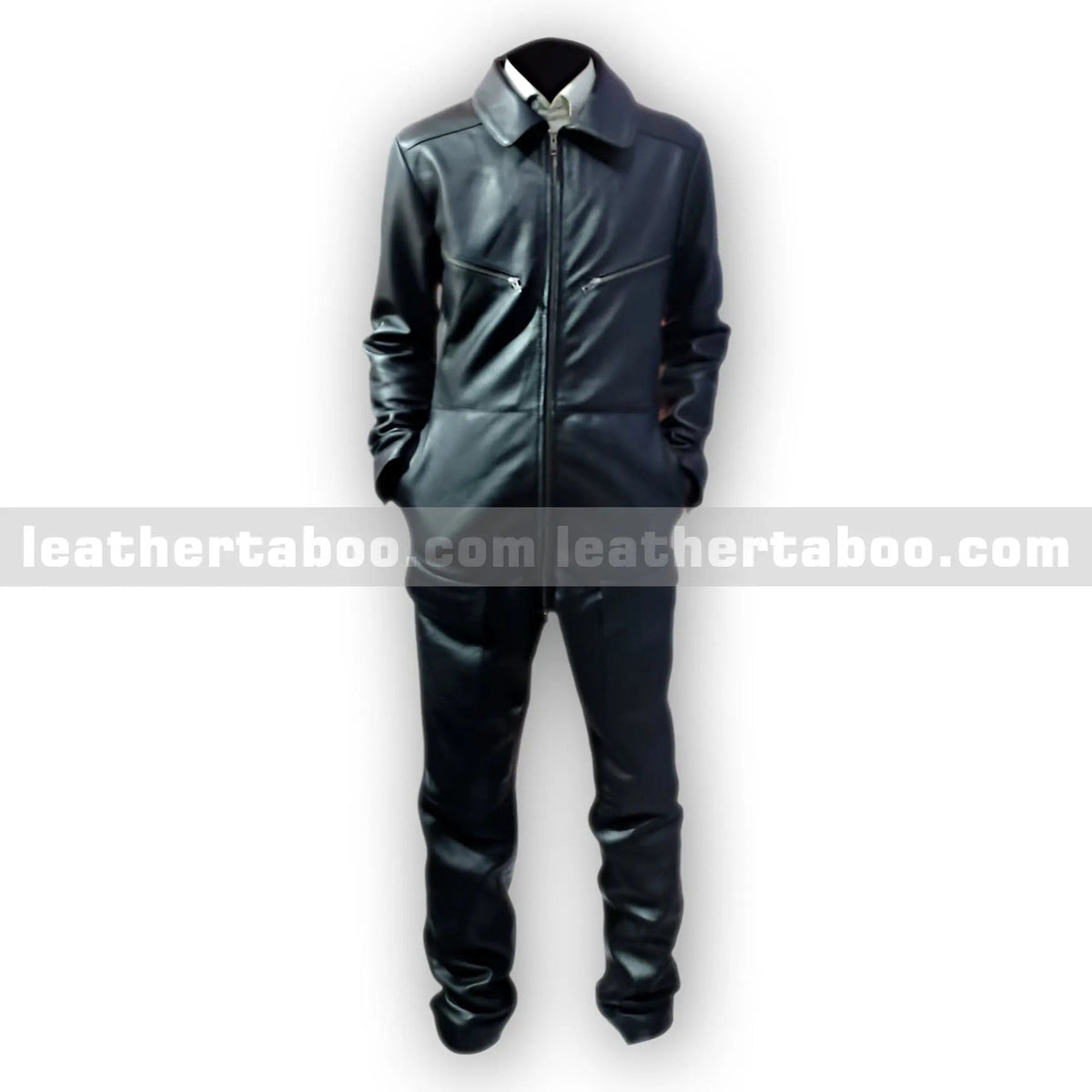 Men’s Black Sheepskin Leather One-Piece Suit – Full Body Zipper Outfit - Leather taboo