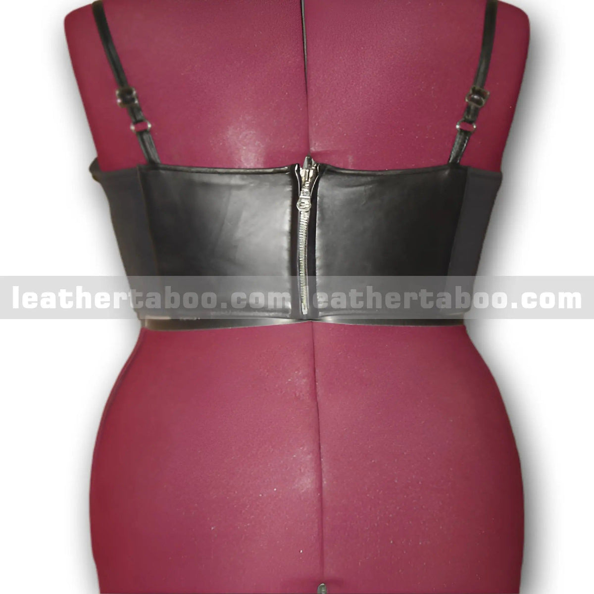Black Sheepskin Leather Bustier Top with Lace-Up Front and Zipper Back – Adjustable Straps - Leather taboo