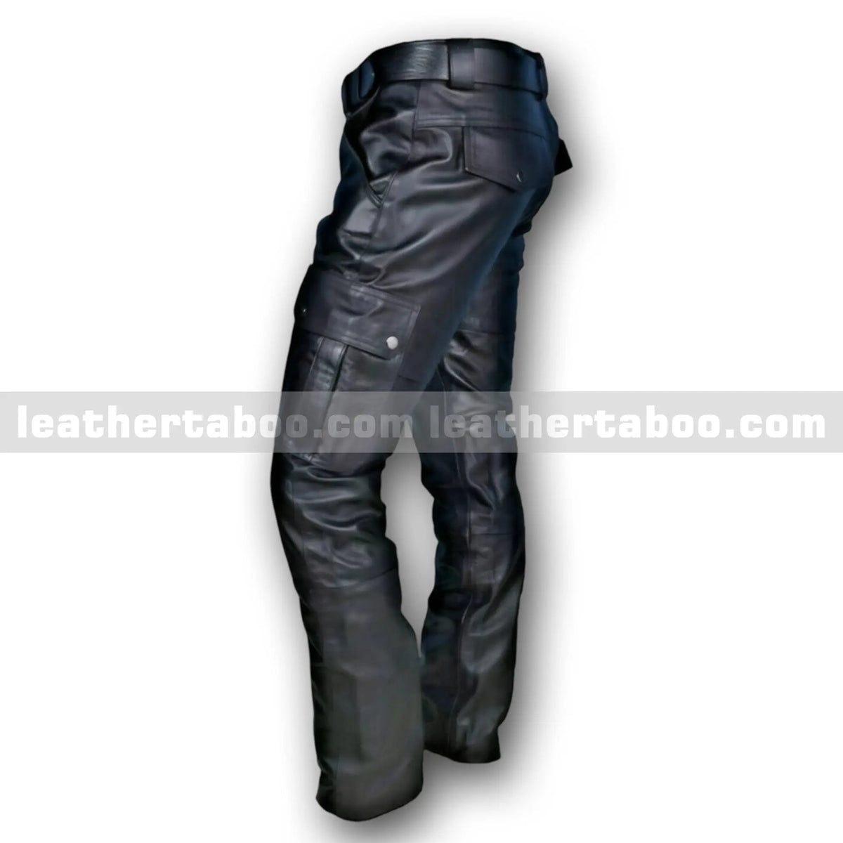 Men’s Black Cowhide Leather Pants with Cargo Pockets, Slim Fit Biker Style Trousers with Belt, Real Leather Streetwear - Leather taboo