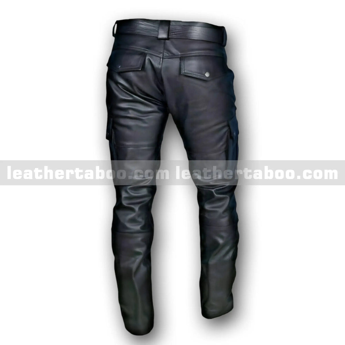 Men’s Black Cowhide Leather Pants with Cargo Pockets, Slim Fit Biker Style Trousers with Belt, Real Leather Streetwear - Leather taboo
