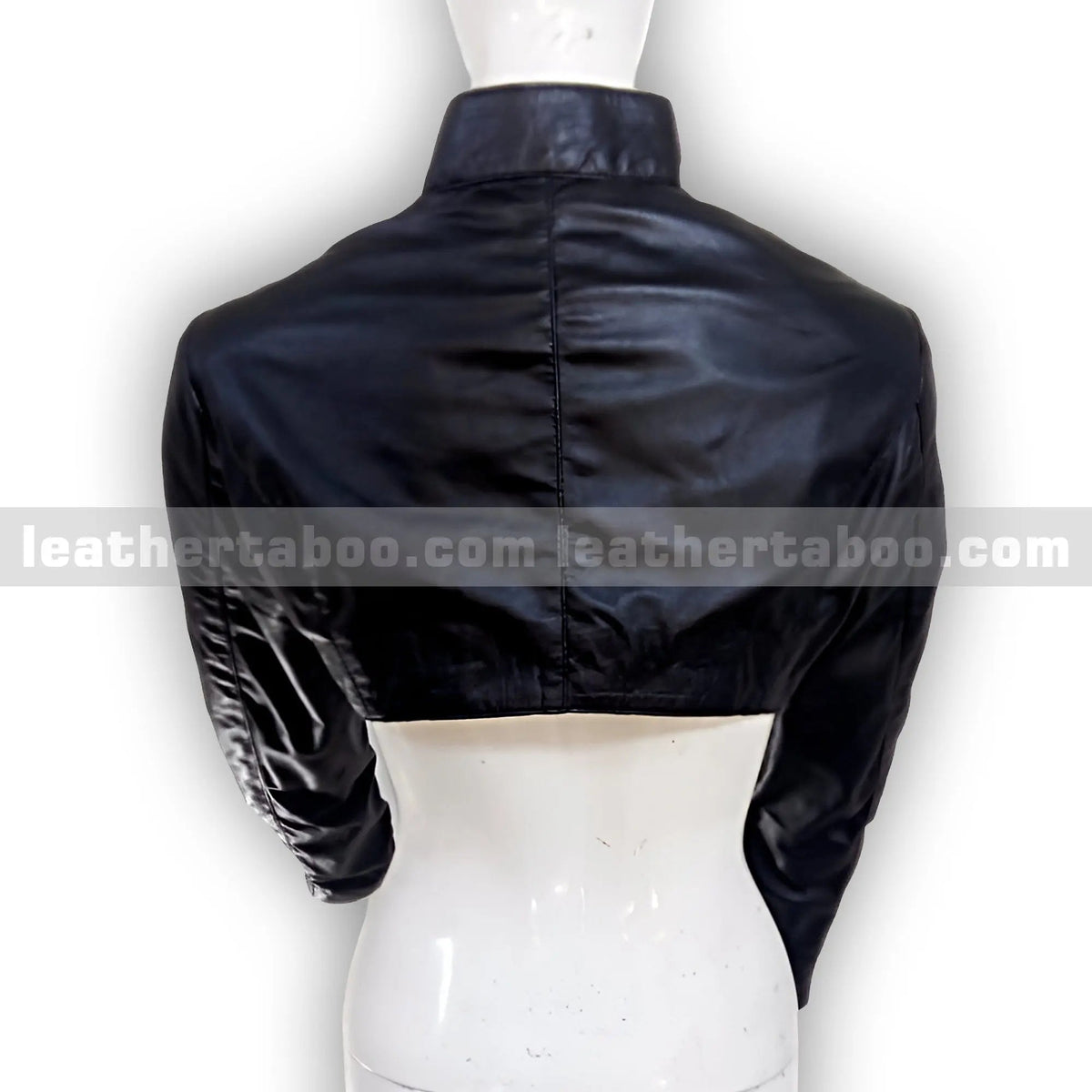 Women’s Premium Sheepskin Leather Bolero Shrug Jacket with High Collar and Front Buckle Strap, front view 3