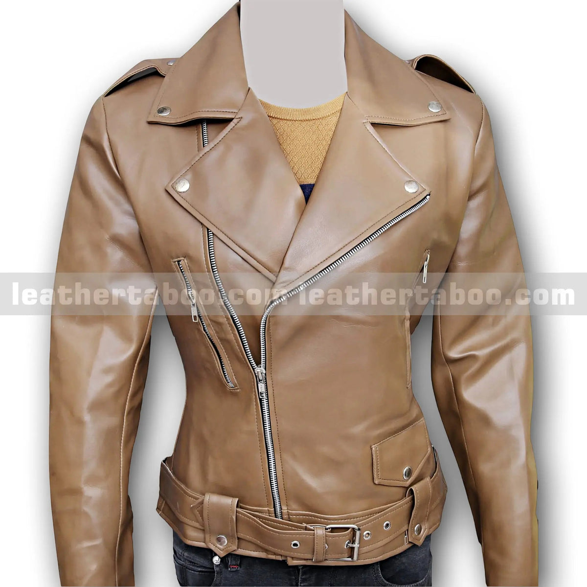 Women’s Camel Brown and Rich burgundy Sheepskin Leather Jacket, front view