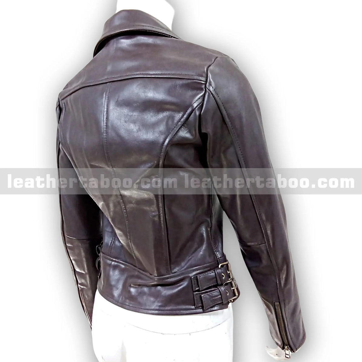 Women's Premium Sheepskin Leather Biker Jacket, side view 5