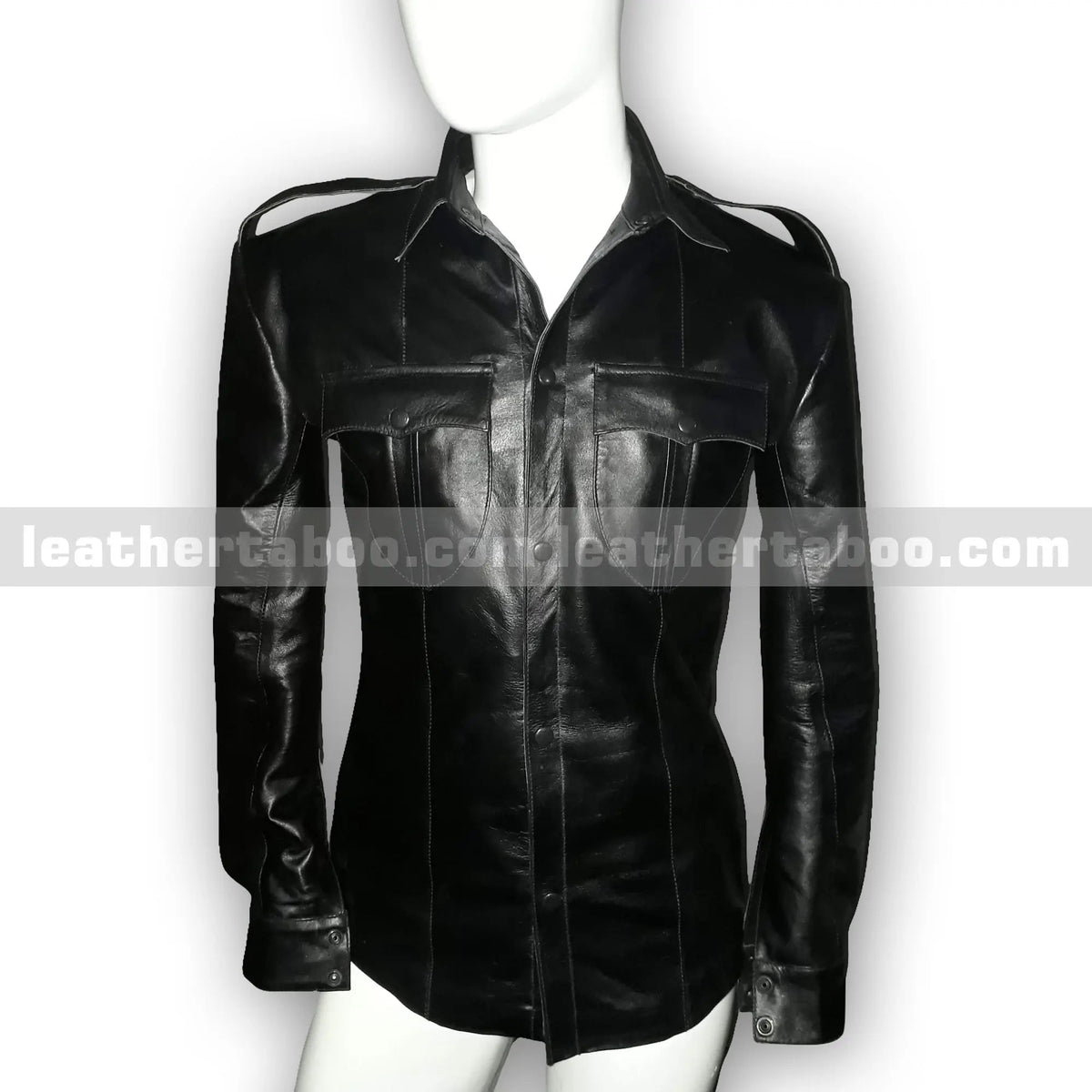 Men’s Premium Cowhide Leather Shirt with Shoulder Cutouts – Button-Up Military Style– Stylish Outerwear - Leather taboo