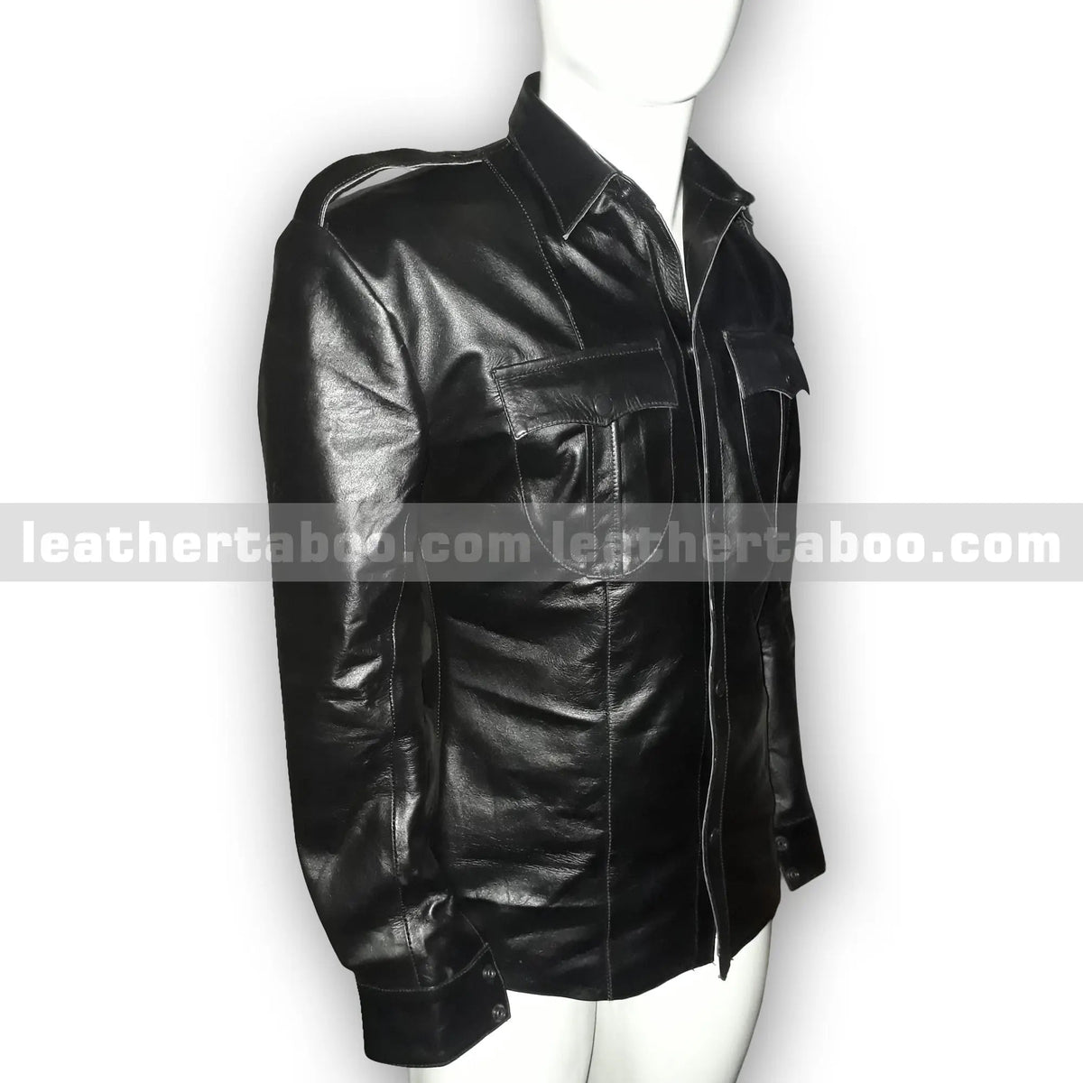 Men’s Premium Cowhide Leather Shirt with Shoulder Cutouts – Button-Up Military Style– Stylish Outerwear - Leather taboo