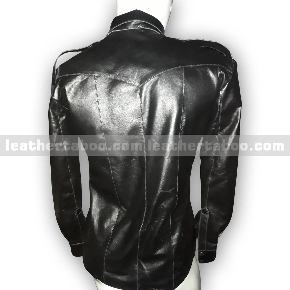 Men’s Premium Cowhide Leather Shirt with Shoulder Cutouts – Button-Up Military Style– Stylish Outerwear - Leather taboo