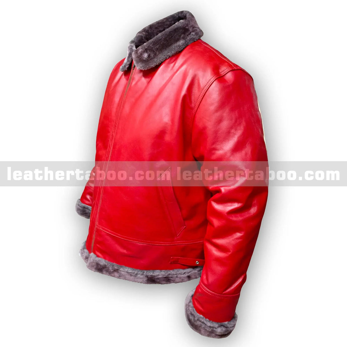 Men's Premium Red Sheepskin Leather Jacket with Faux Fur Lining – Winter Aviator Style Outerwear - Leather taboo