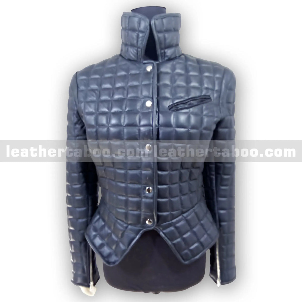Women's Quilted Black Sheepskin Leather Jacket, back view