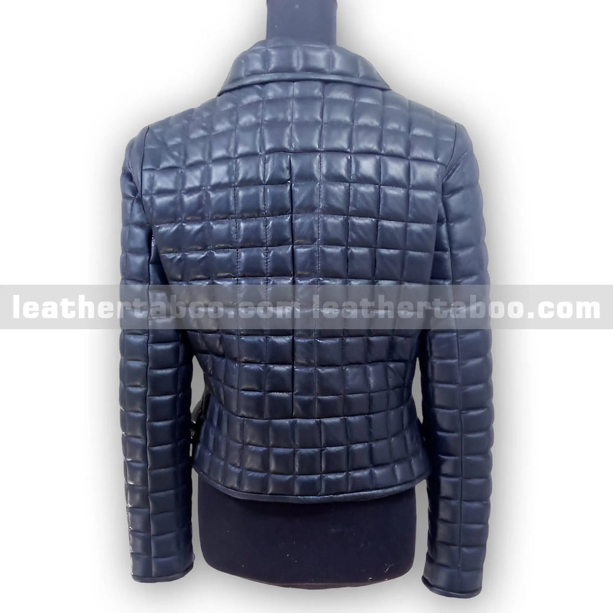 Women's Quilted Black Sheepskin Leather Jacket, detail view 4
