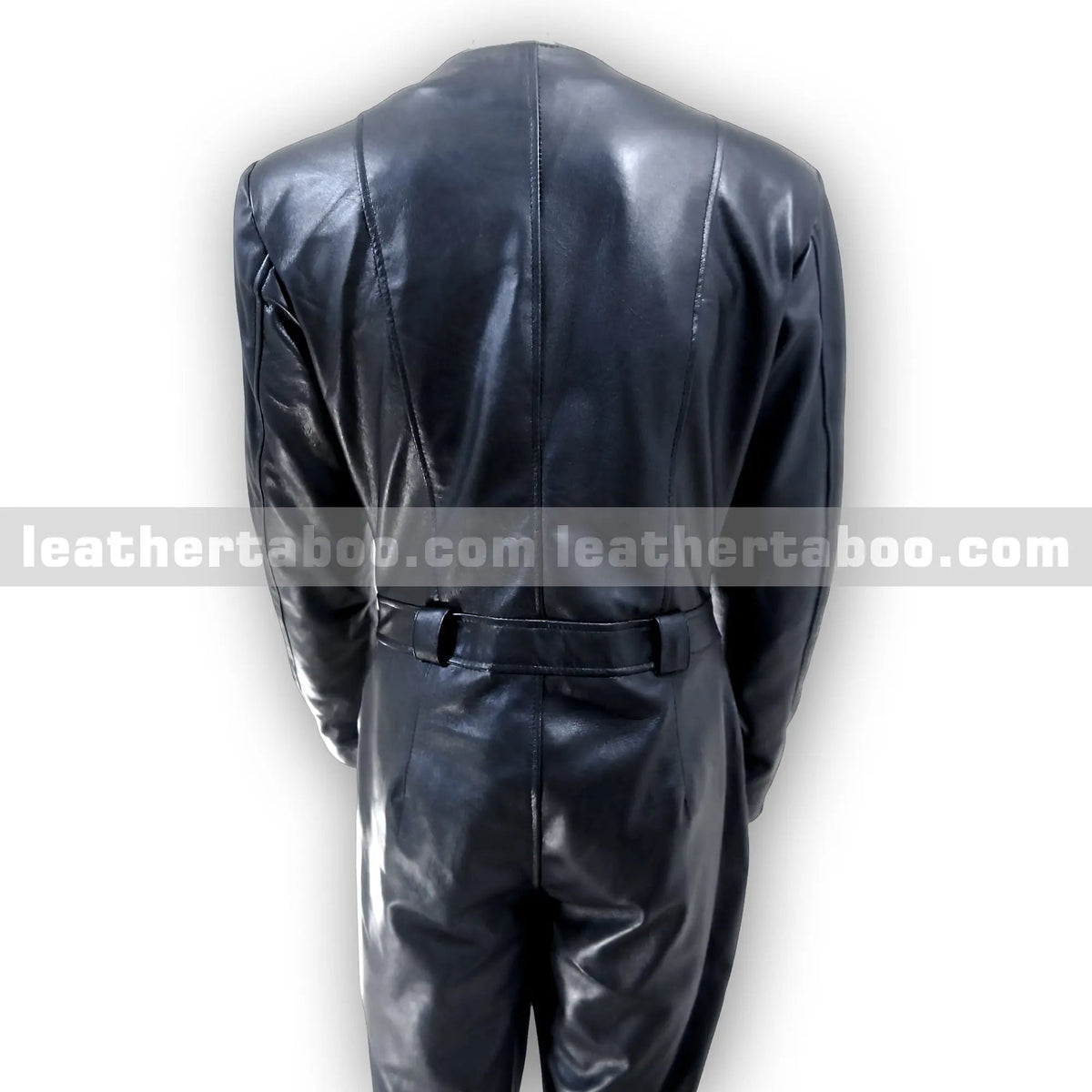 Women's Premium Sheepskin Leather Jumpsuit – Black Full-Body Zipper Suit with Ring Accents for Styling, Cosplay & Fashion Events - Leather taboo