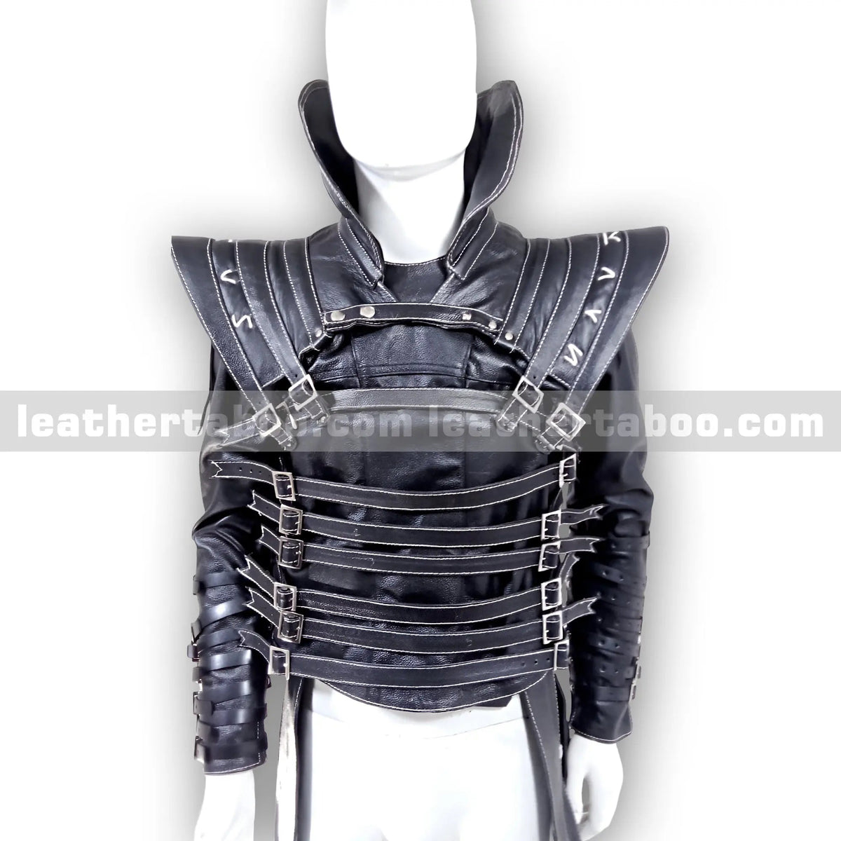 Premium Cowhide Leather Buckled Jacket for Men – Black Structured Design with Adjustable Straps and Shoulder Accents - Leather taboo