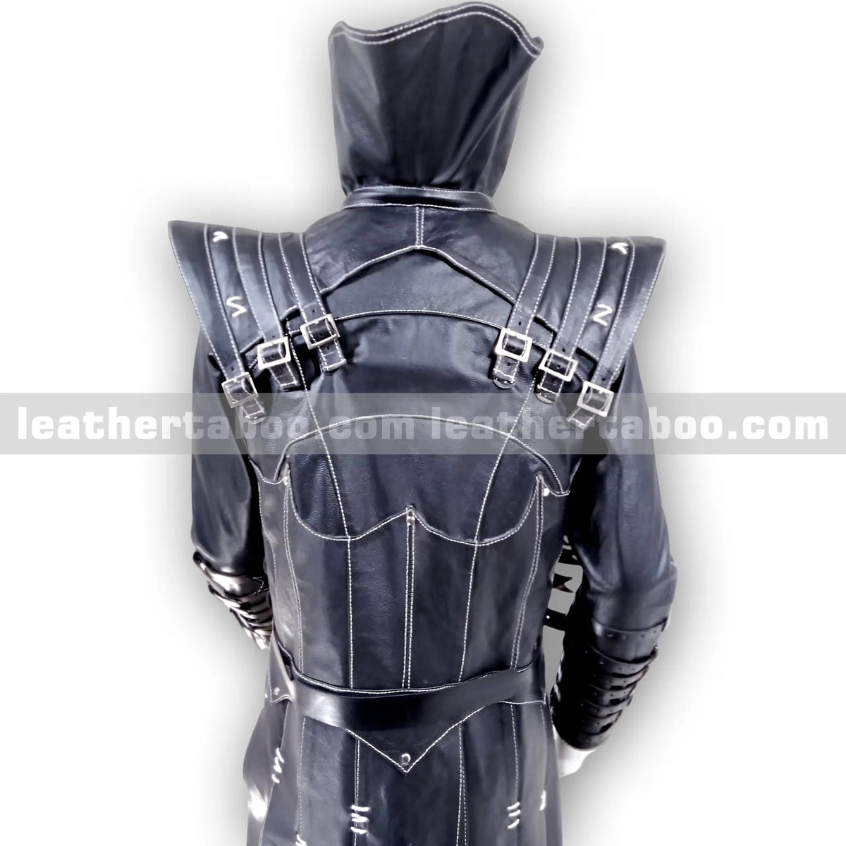 Premium Cowhide Leather Buckled Jacket for Men – Black Structured Design with Adjustable Straps and Shoulder Accents - Leather taboo
