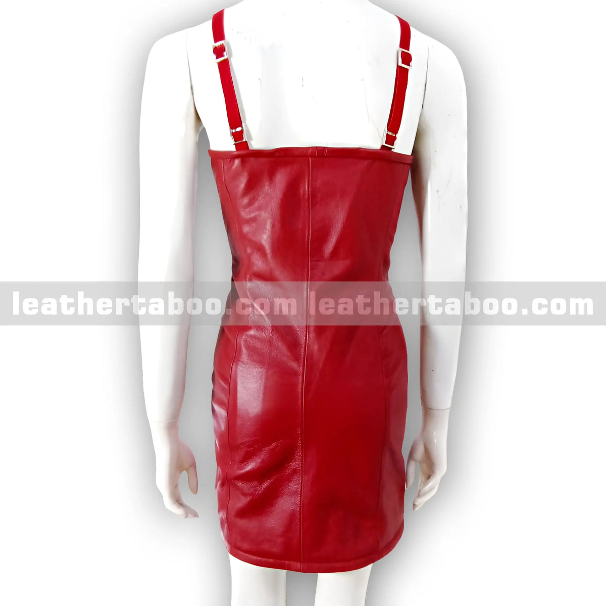 Women’s Red Sheepskin Leather Bodycon Dress with Adjustable Straps and Full Front Zipper – Elegant Fitted Party Outfit - Leather taboo