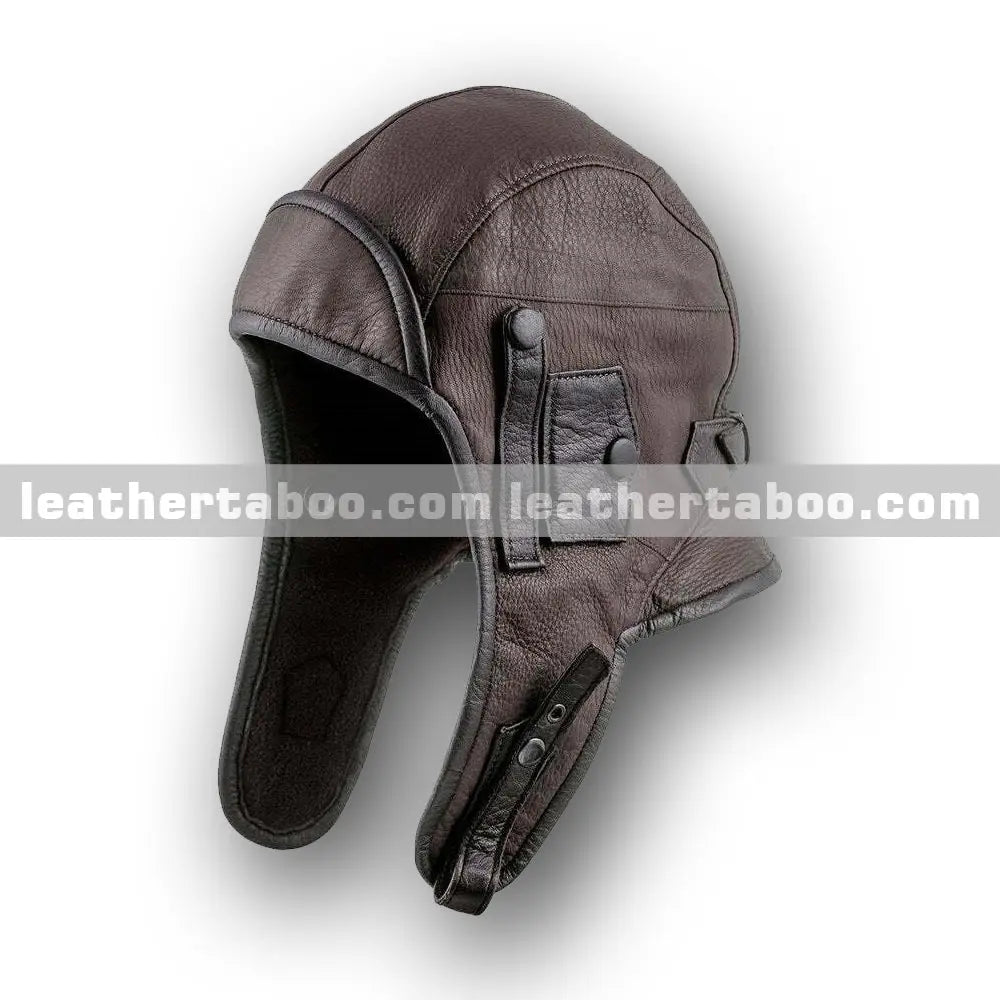Brown Sheepskin Leather Hooded Helmet with Face Shield and Zippered Collar – Full Head Protective Design for Themed Wear - Leather taboo