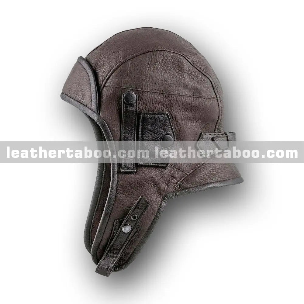 Brown Sheepskin Leather Hooded Helmet with Face Shield and Zippered Collar – Full Head Protective Design for Themed Wear - Leather taboo