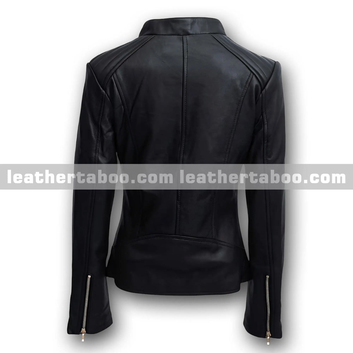Women’s Black Sheepskin Leather Moto Jacket, detail view 5
