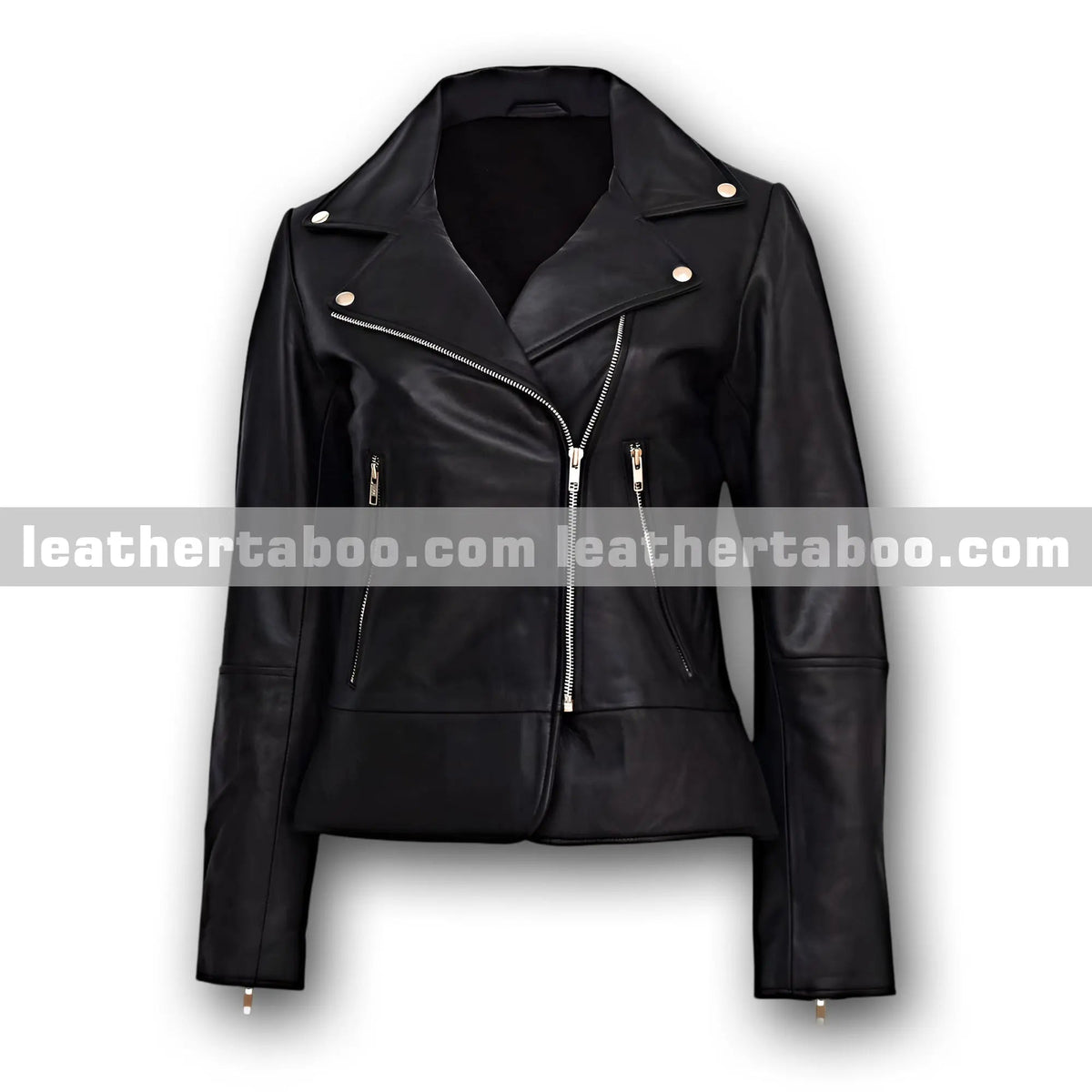 Women’s Black Sheepskin Leather Biker Jacket, zipper detail