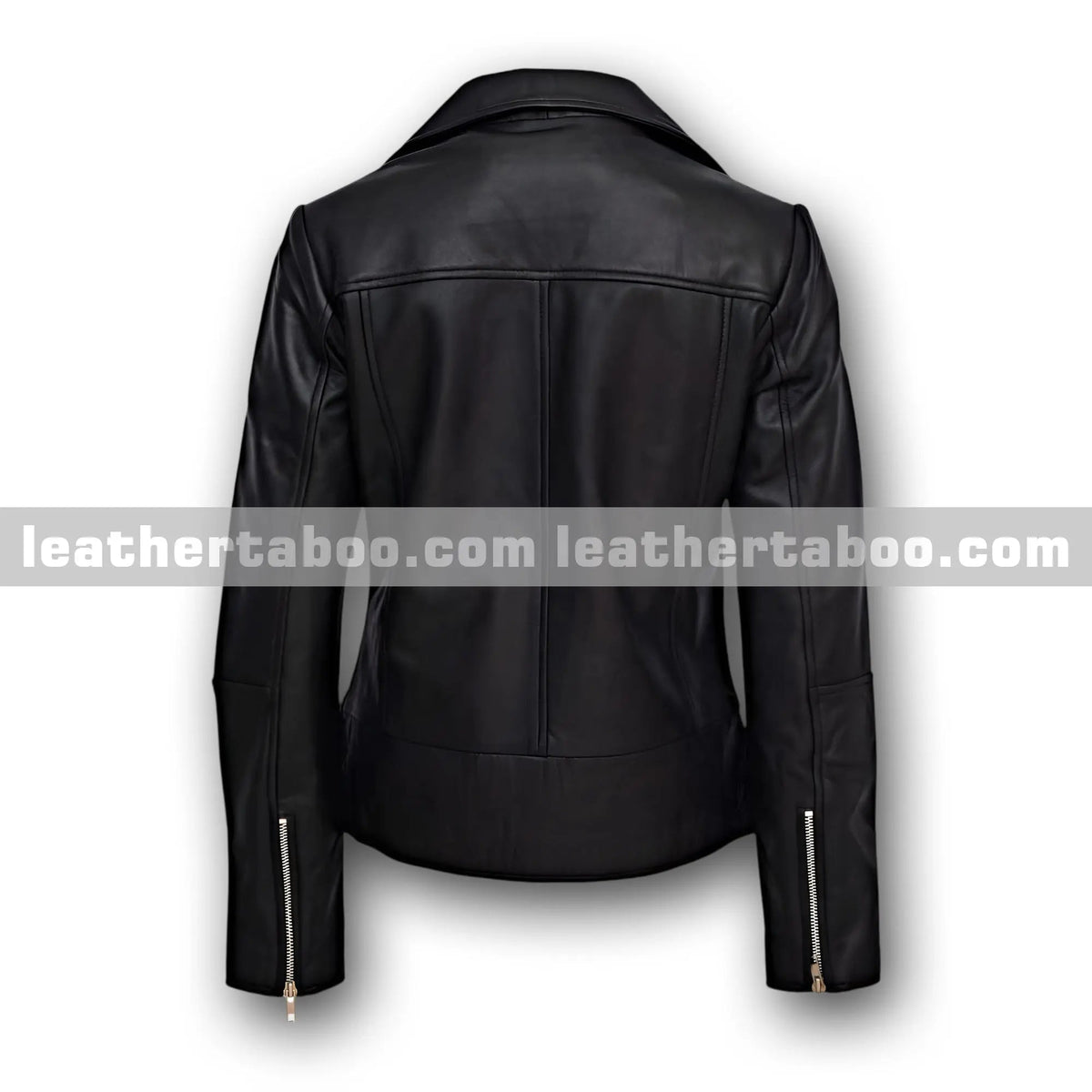 Women’s Black Sheepskin Leather Biker Jacket, zipper detail 3